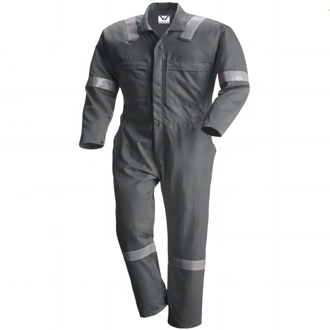 OEM& ODM cotton navy fire resistant coverall flame retardant clothing with high vis reflective tape for men