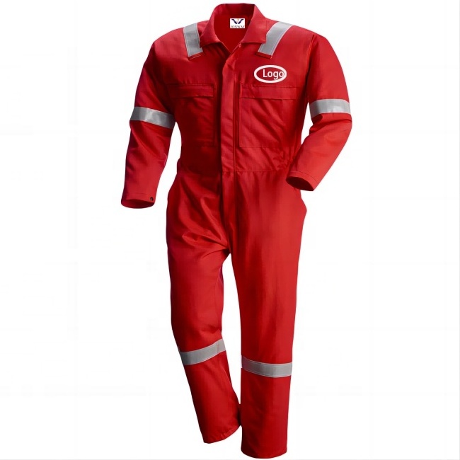 OEM& ODM cotton navy fire resistant coverall flame retardant clothing with high vis reflective tape for men