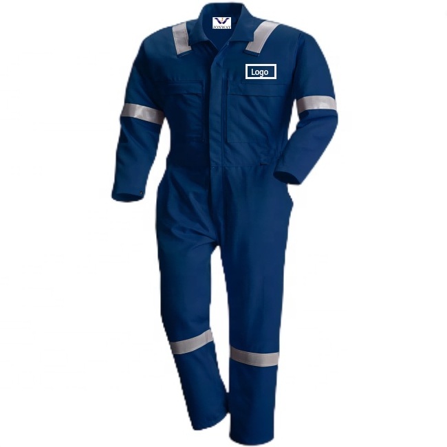 OEM& ODM cotton navy fire resistant coverall flame retardant clothing with high vis reflective tape for men