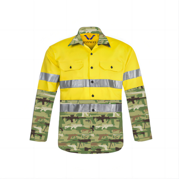 100% Cotton  Coal Mining Long Sleeve Construction Reflective Safety Hi Vis Work Shirt for men and women