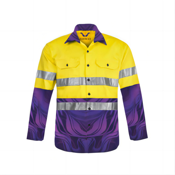 100% Cotton  Coal Mining Long Sleeve Construction Reflective Safety Hi Vis Work Shirt for men and women