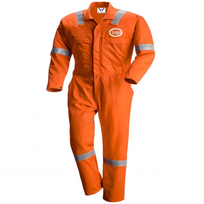 OEM& ODM cotton navy fire resistant coverall flame retardant clothing with high vis reflective tape for men