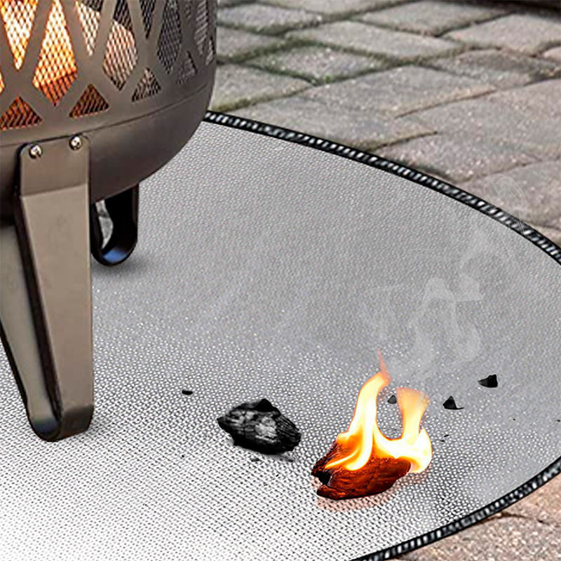 Portable 20-40 Inches Fireproof Outdoor Camping BBQ Mat Gas Fire Pit Blanket with Charcoal Cleaning Feature for Lawn Use