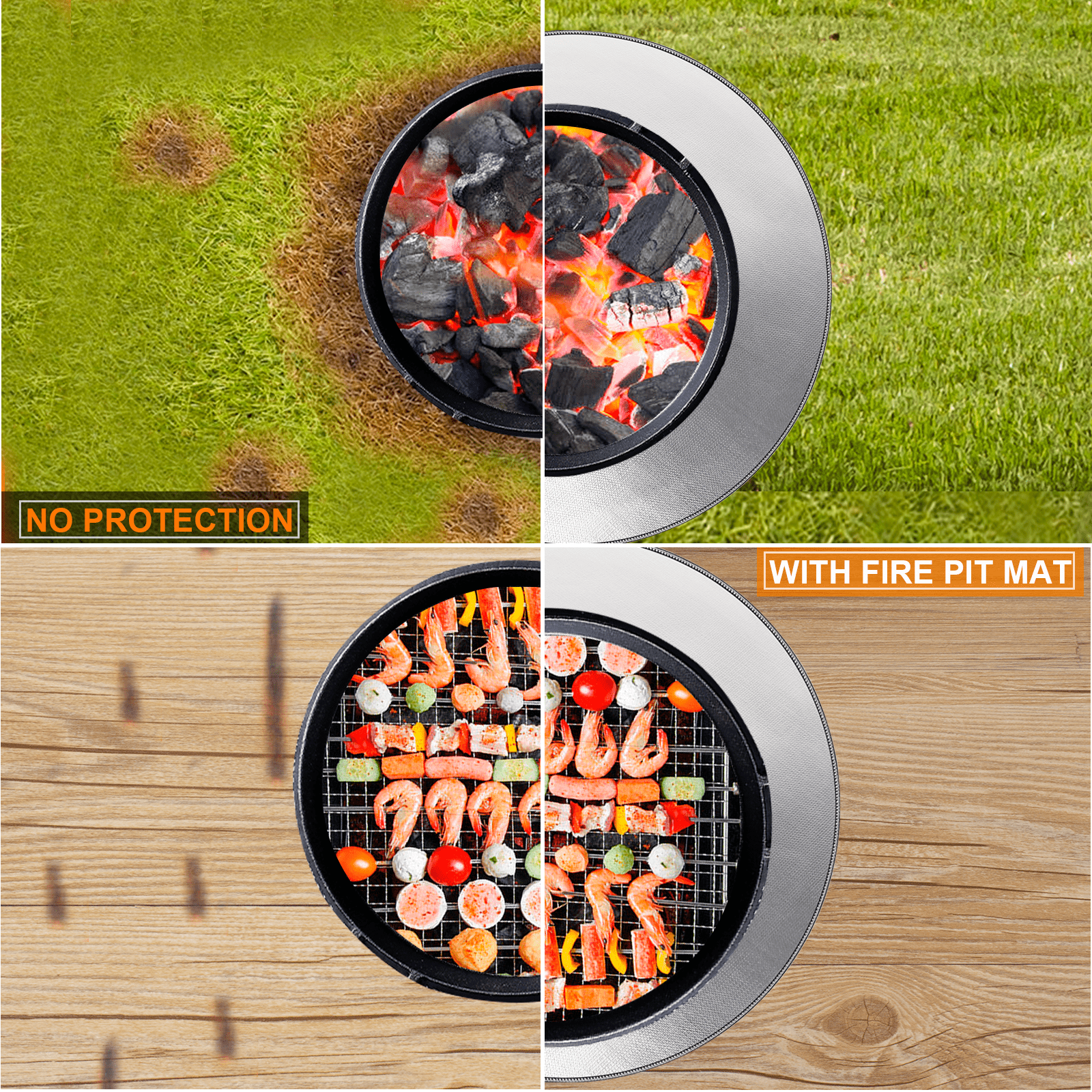 24 or 36 inches Round high temp Fire Pit Mat for Deck Fireproof mat under Grill Mat BBQ Heat Shield embe