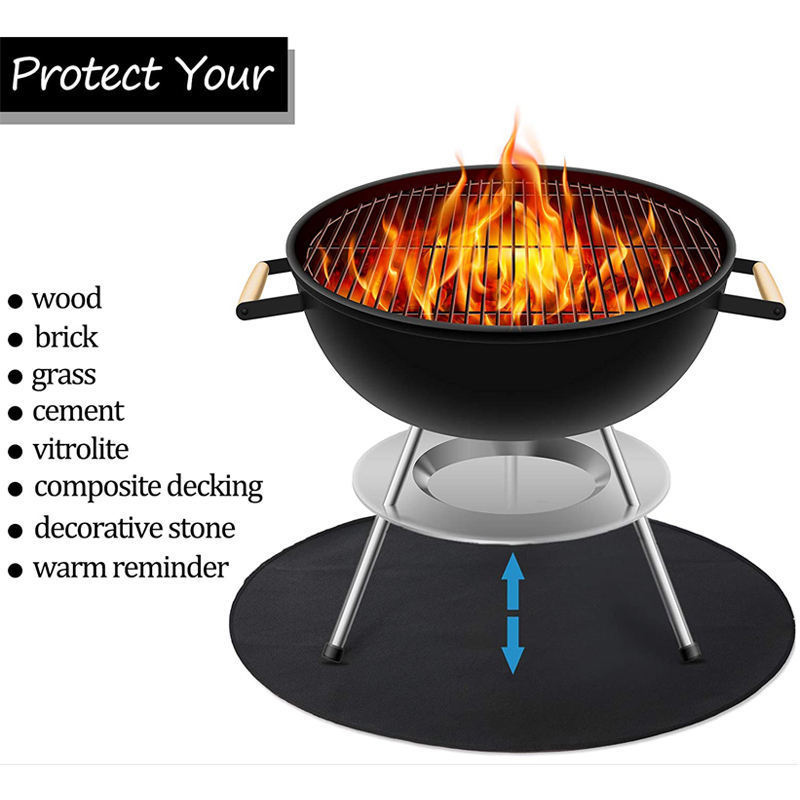 24 Inches round High-Temperature Fire Pit Mat Customizable Deck Fireproof Grill BBQ Heat Shield Ember Mat Charcoal Cleaning