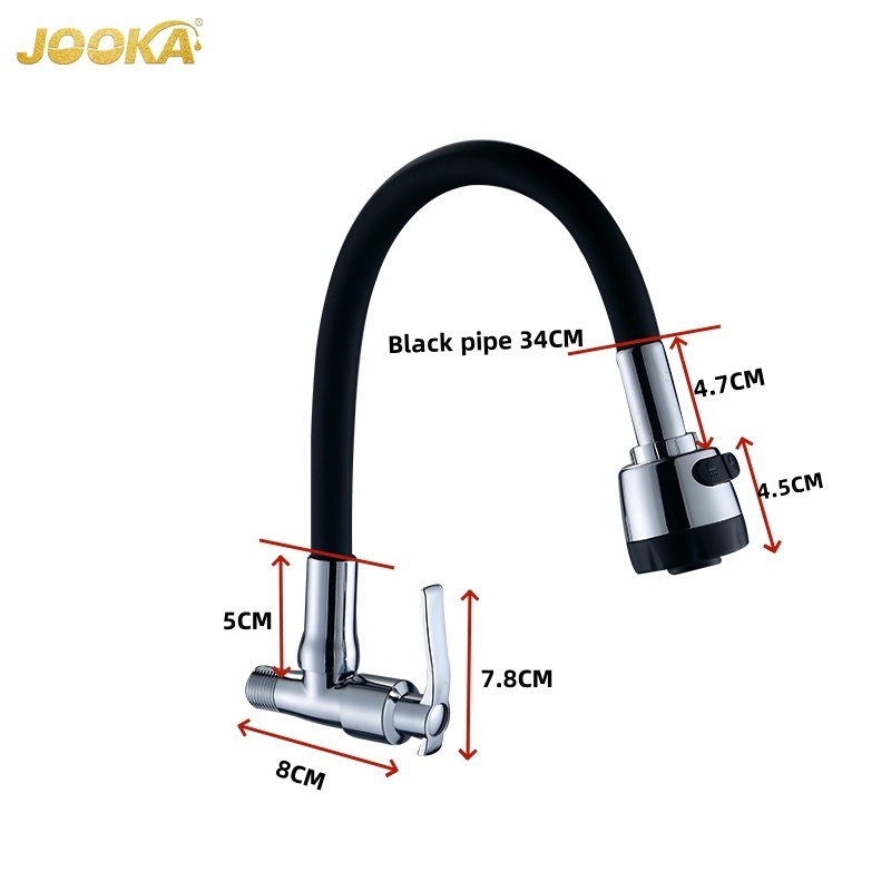 Chrome Faucets Single Handle Taps Zinc Body Wall Mounted Black Color Flexible  Faucet Gourmet Kitchen Faucet