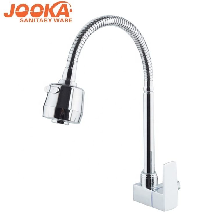 Good chrome single handle flexible long neck wall mounted cold water kitchen sink faucet