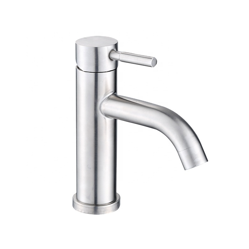 Sanitary Wash Basin Faucet Brushed Hot And Cold Head Stainless Steel Single Hole Bathroom Faucet