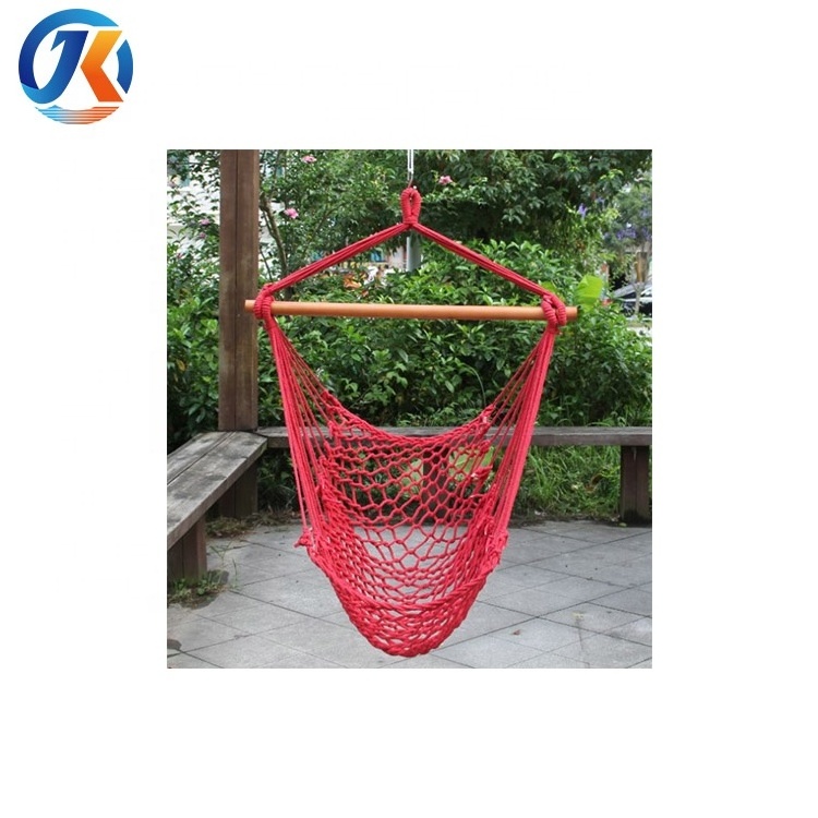 Hot Sale Indoor & Outdoor Cotton Rope Net Swing Hanging Chair Hammock Chair With Wood Stretcher