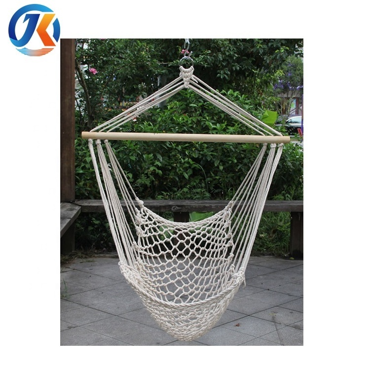 Hot Sale Indoor & Outdoor Cotton Rope Net Swing Hanging Chair Hammock Chair With Wood Stretcher