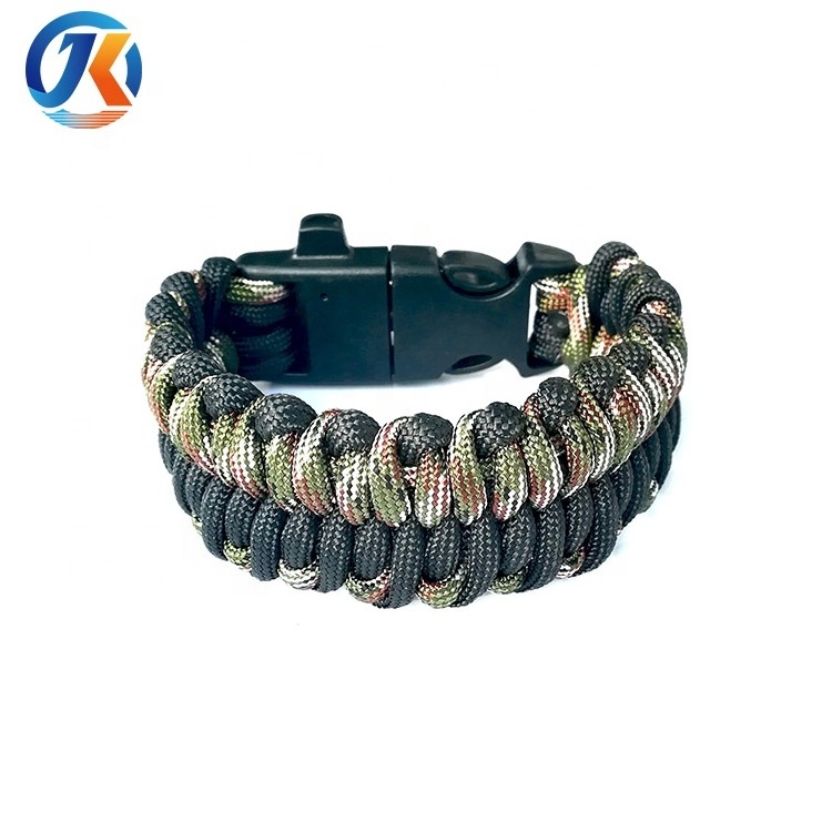 Wholesale outdoor survival paracord bracelet with whistle and flint