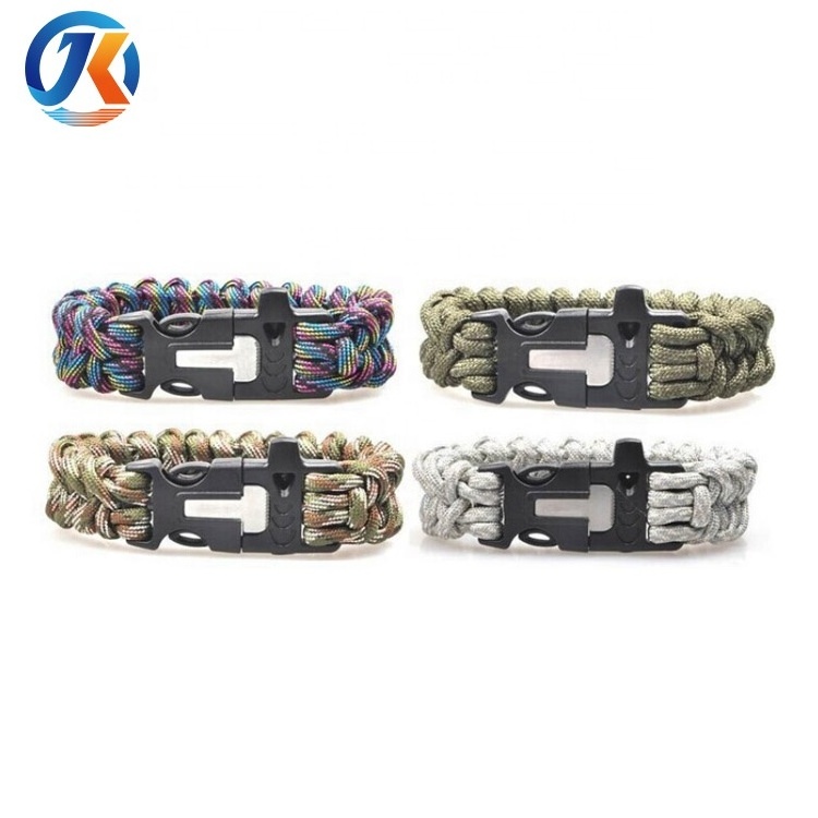 Wholesale outdoor survival paracord bracelet with whistle and flint