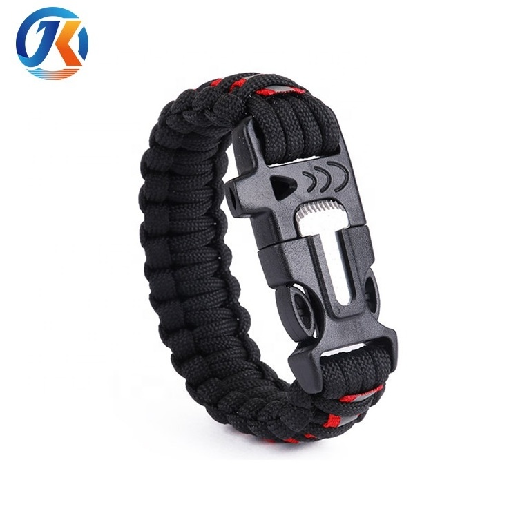 Wholesale outdoor survival paracord bracelet with whistle and flint