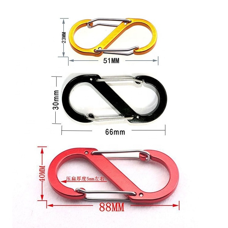 40mm*88mm 30mm*66mm S Type Hook Carabiner Clip Buckle Outdoor Camping Aluminum Spring Snap Hook