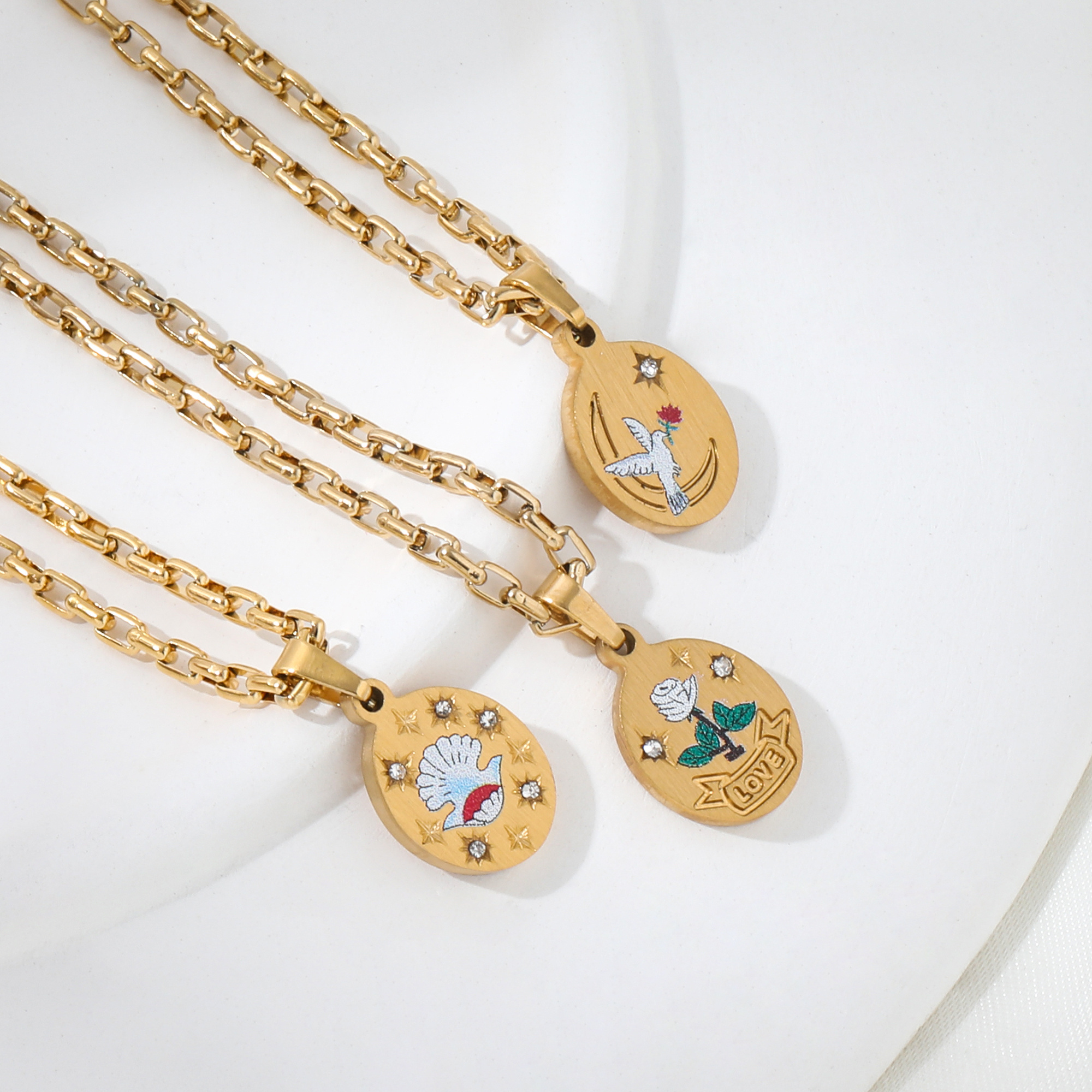 JL0232 Jewelry  Waterproof 18K Gold Plated Romanic Cute Spring Summer Colorful Flower Bird Stainless Steel Necklace