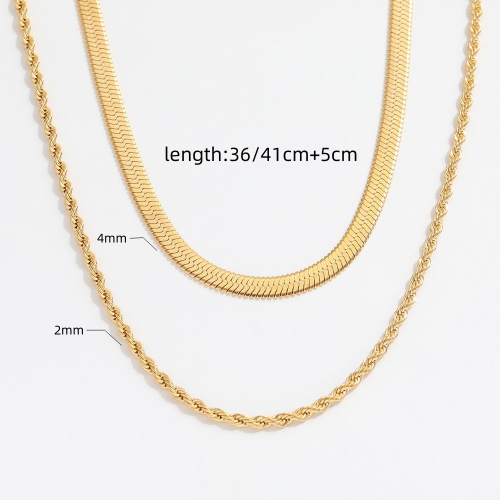 18K PVD Gold Plated Herringbone Rope Chain Layered Necklace Stainless Steel Necklace Tarnish Free & Waterproof Jewelry