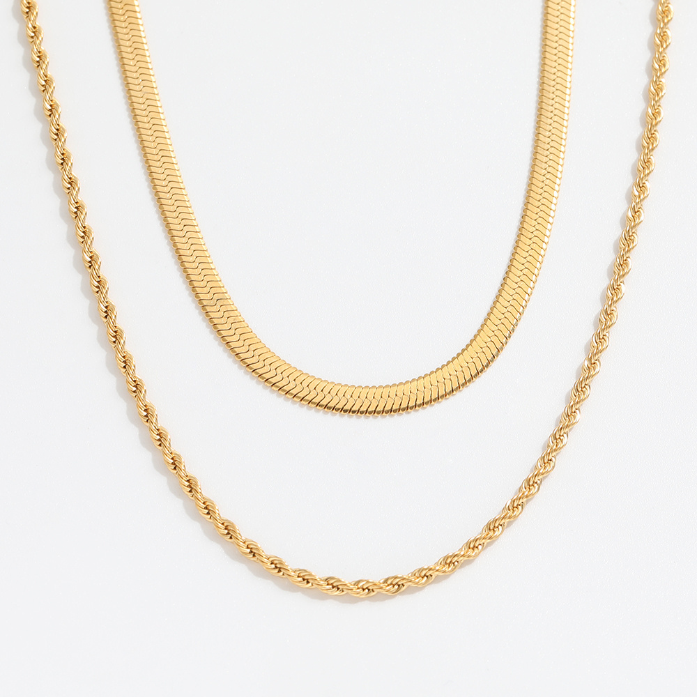 18K PVD Gold Plated Herringbone Rope Chain Layered Necklace Stainless Steel Necklace Tarnish Free & Waterproof Jewelry