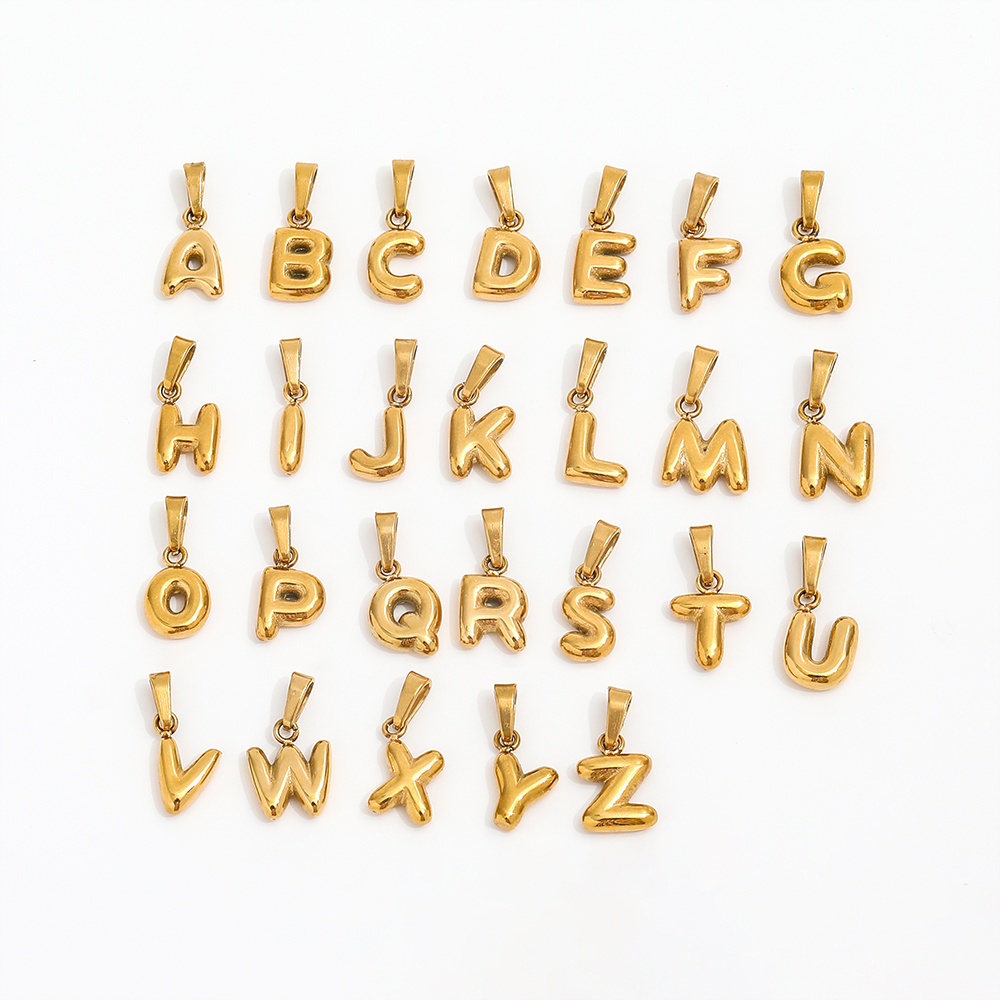 2023 Trendy 18k PVD Gold Plated Stainless Steel Puff Bubble Cute Letters Alphabet  Charm Pendant