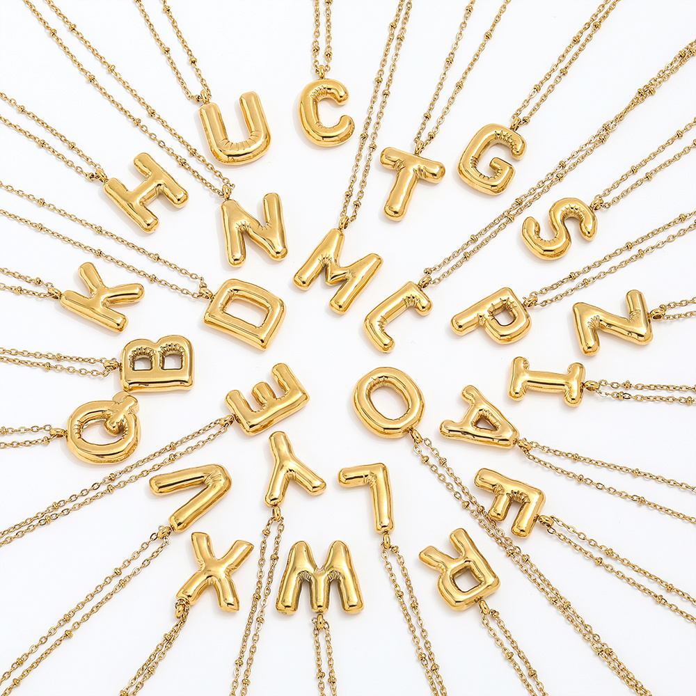 18K Gold Plated 26 Bubble Letter Pendant Necklace Stainless Steel Alphabet Necklace Fashion Jewelry For Women