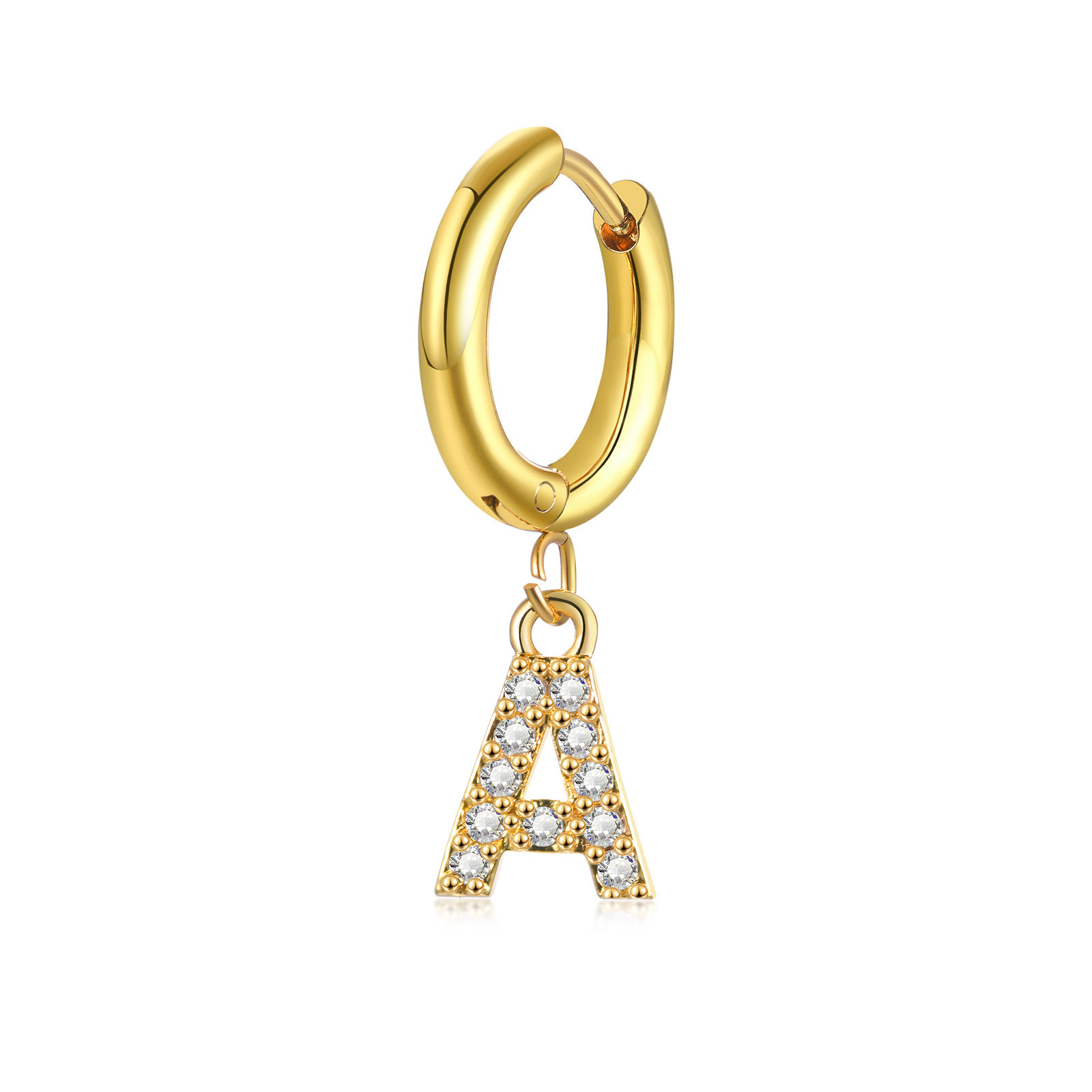 New Trendy Earring 18K Gold Plated Zirconia Pave Alphabet Pendant Hoop Earrings for Women Stainless Steel Jewelry Wholesale