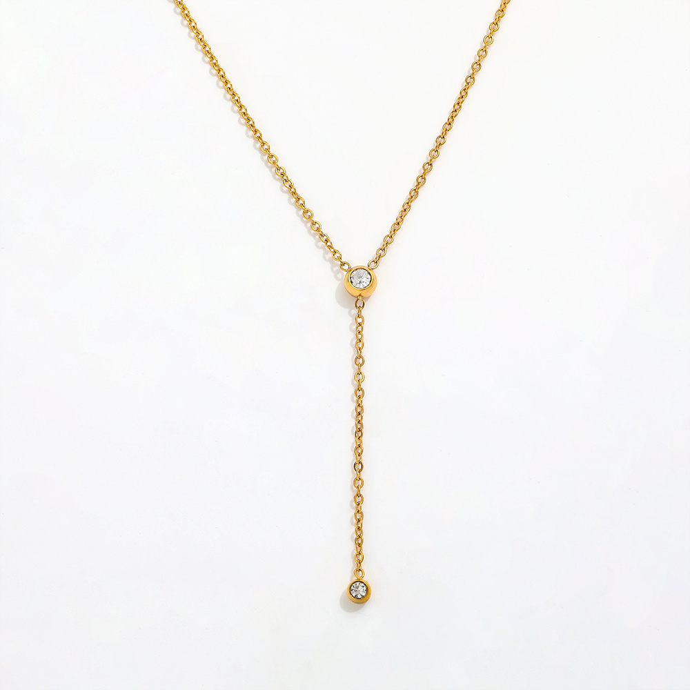 Joolim Jewelry Necklace 18K Gold Plated Dainty Dainty Cubic Zirconia Y  Stainless Steel Bezel Lariat  Necklaces