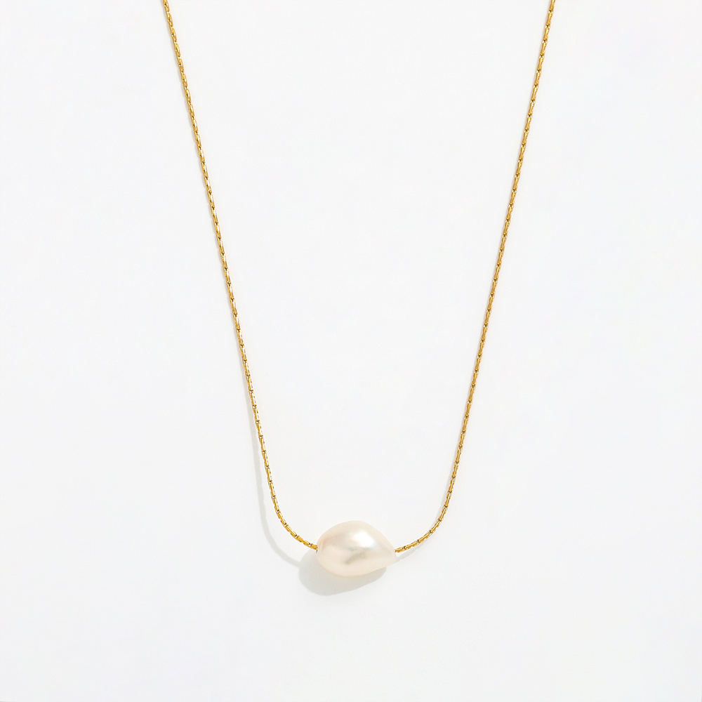 Joolim Jewelry 18K Gold Plated Fresh Water Pearl Dainty Chain Necklace Stainless Steel Fashion Jewelry Wholesale