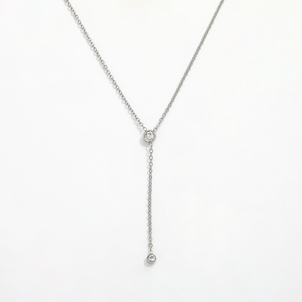 Joolim Jewelry Necklace 18K Gold Plated Dainty Dainty Cubic Zirconia Y  Stainless Steel Bezel Lariat  Necklaces