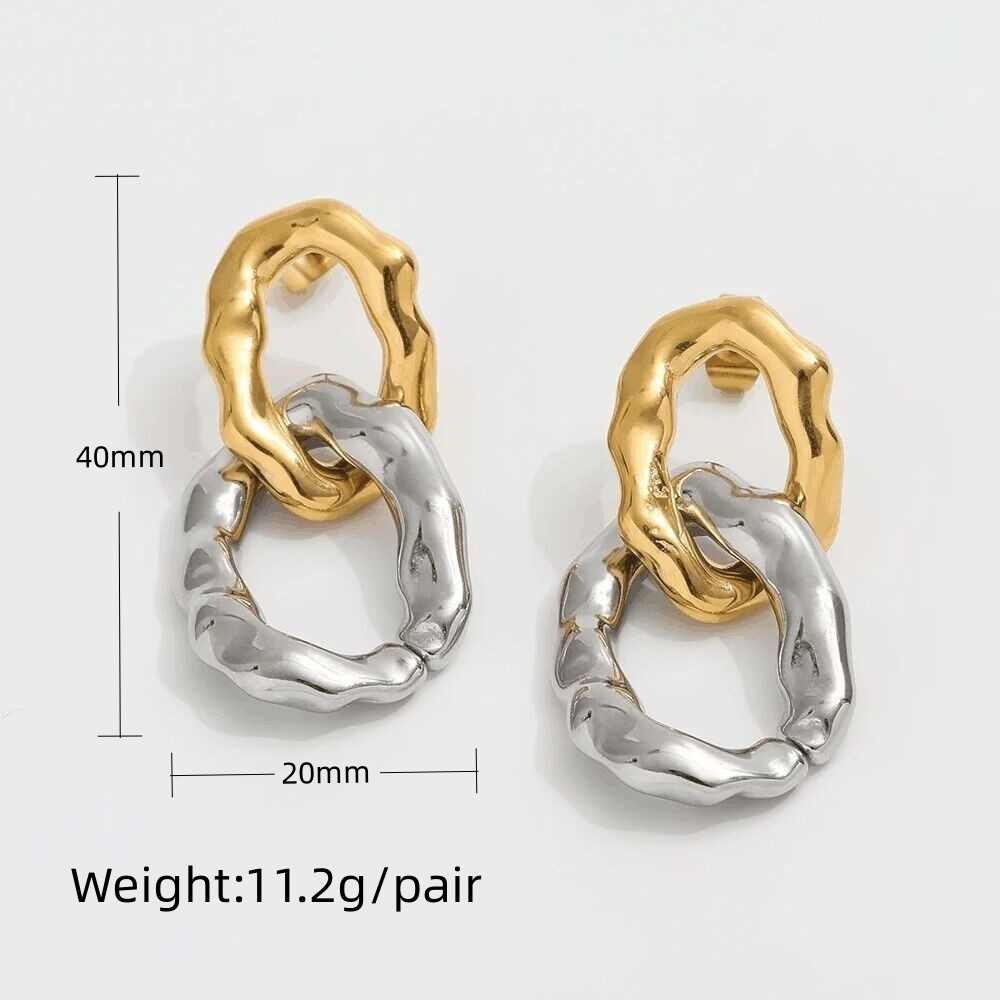 New Trendy Earring High Quality 18K Gold Plated Chunky Mixer Gold & Silver Chunky Stainless Steel Dangle Hoop Earring