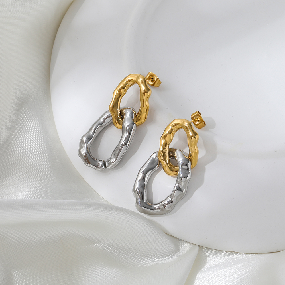 New Trendy Earring High Quality 18K Gold Plated Chunky Mixer Gold & Silver Chunky Stainless Steel Dangle Hoop Earring