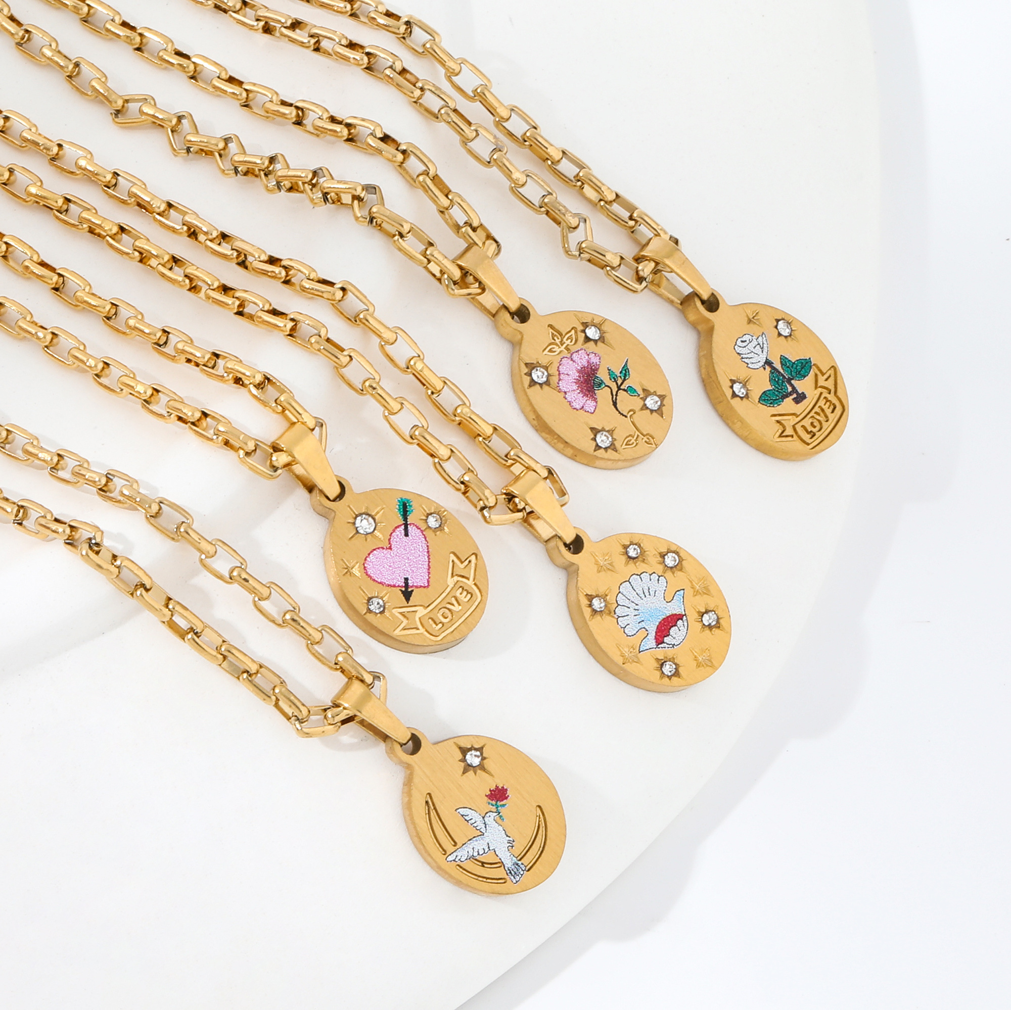 JL0232 Jewelry  Waterproof 18K Gold Plated Romanic Cute Spring Summer Colorful Flower Bird Stainless Steel Necklace