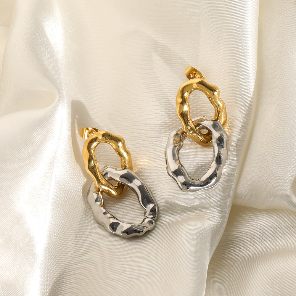 New Trendy Earring High Quality 18K Gold Plated Chunky Mixer Gold & Silver Chunky Stainless Steel Dangle Hoop Earring