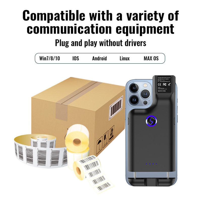 JR HC-101C Wireless Bluetooth Mobile Back Clip Portable Barcode Reader 1D Mini Back Clip Mobile Scanner