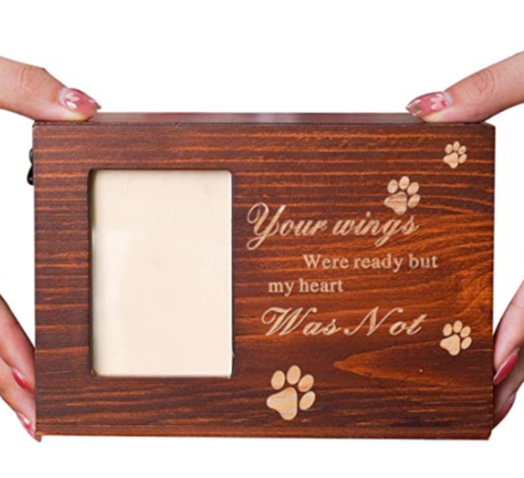 Pet Urns for Ashes Wooden Cremation Urns Funeral Caskets for Dog Cat Pet Memorial Keepsake Box with Photo Frame