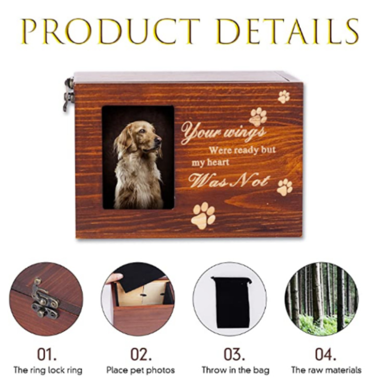 Pet Urns for Ashes Wooden Cremation Urns Funeral Caskets for Dog Cat Pet Memorial Keepsake Box with Photo Frame