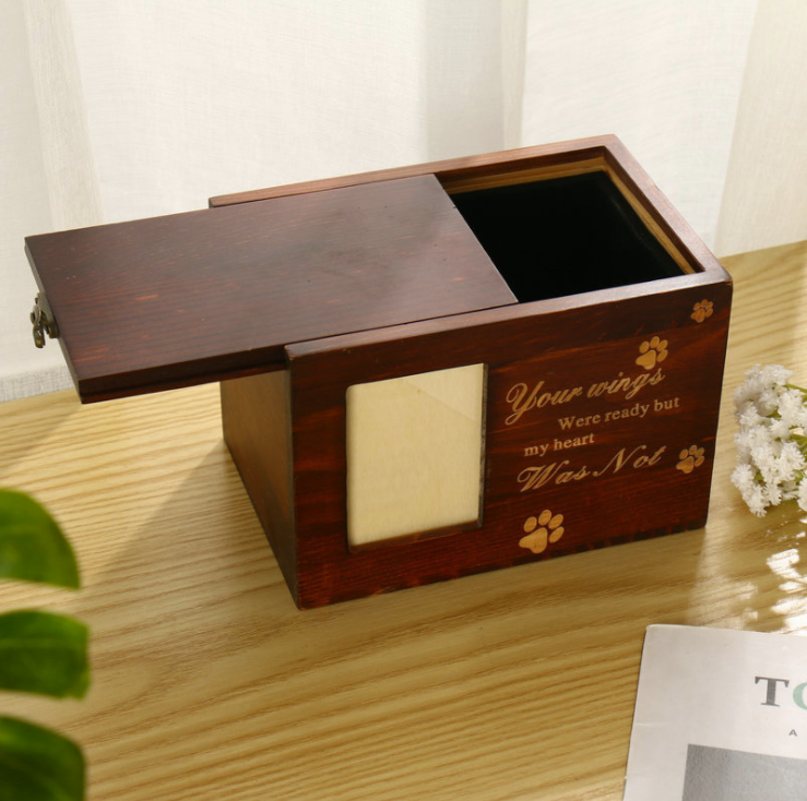 Pet Urns for Ashes Wooden Cremation Urns Funeral Caskets for Dog Cat Pet Memorial Keepsake Box with Photo Frame