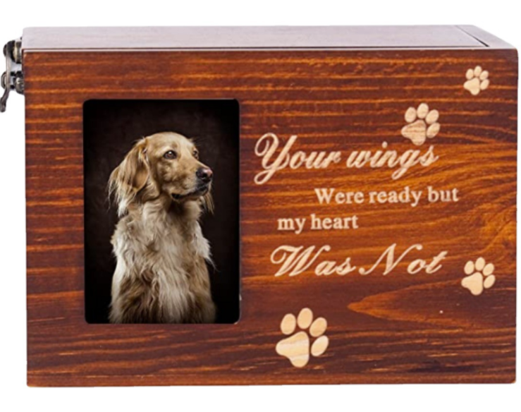 Pet Urns for Ashes Wooden Cremation Urns Funeral Caskets for Dog Cat Pet Memorial Keepsake Box with Photo Frame