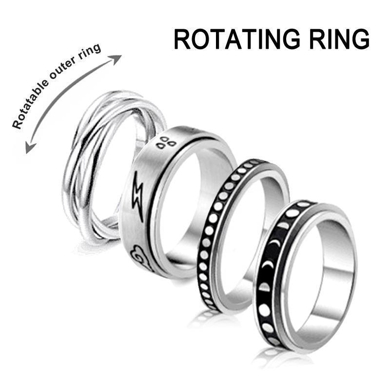 Wholesale Stainless Steel Rotatable Ring Anxiety Planet Moon Star Lightning Spinner Rings for women