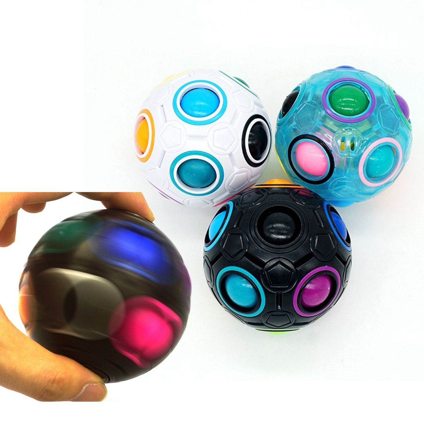 12 Holes Puzzle Rotation Fidget Magic Rainbow Ball Fidget Cube Toy, Stress Ball Spinning Bubble Relief Fidget Toy Spinner