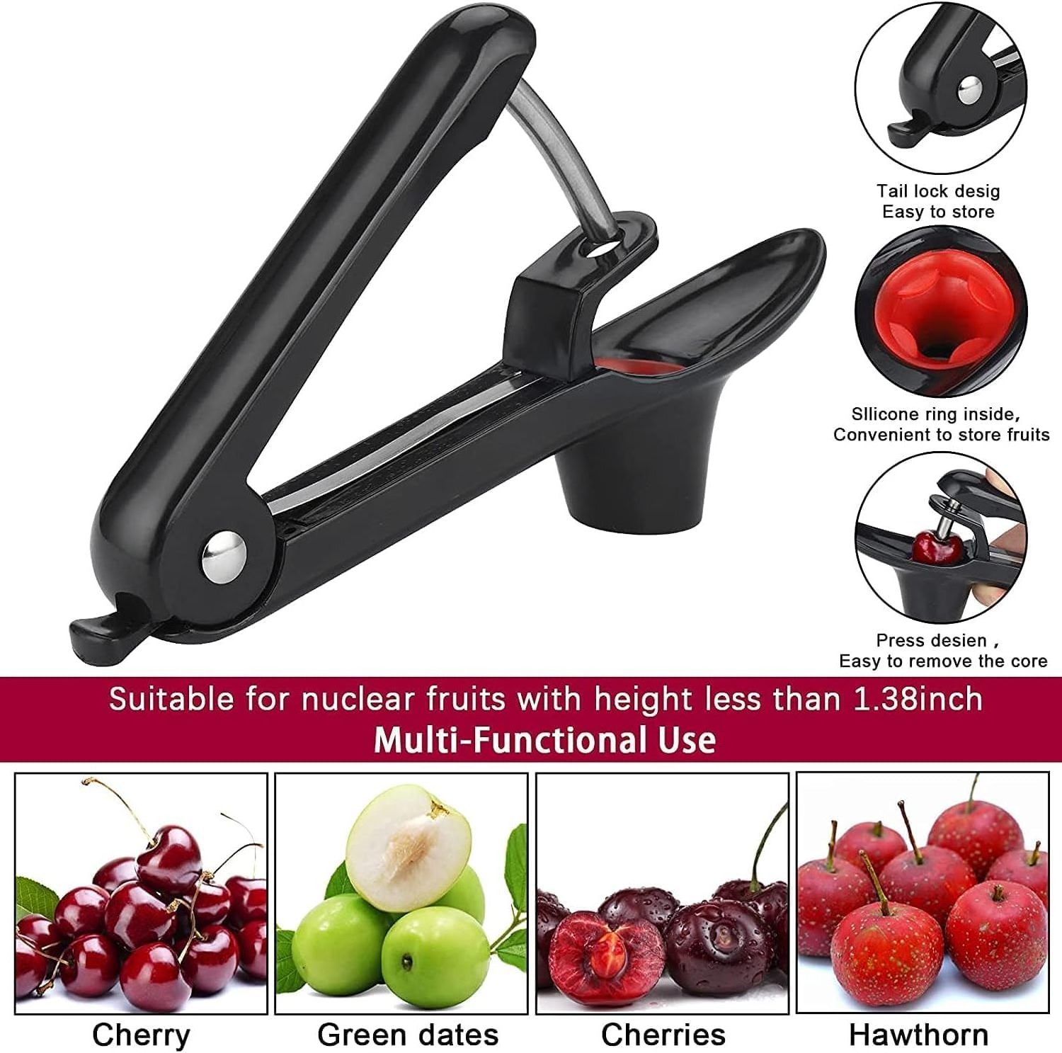 Cherry Pitter, Heavy-Duty Olive and Cherry Pitters Corer Tool with Space Saving Lock Design, Cherries Stoner Seed Remover Tool