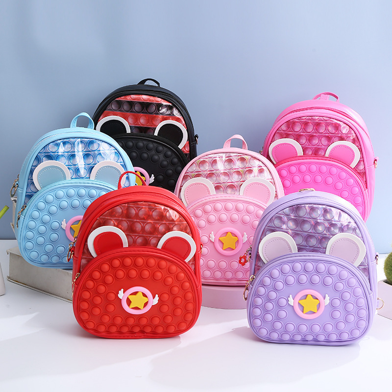 Cute Rabbit Backpack Push Fidget Shoulder Strap School Back Pack, Silicone Popets Fidget Bag Toys Pop School Backpack