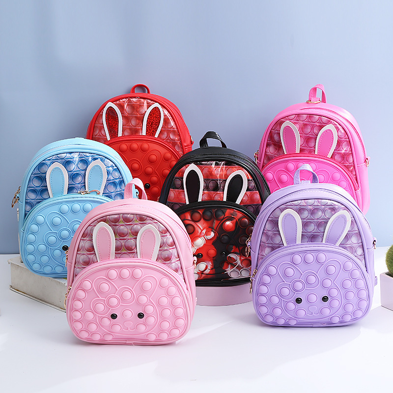 Cute Rabbit Backpack Push Fidget Shoulder Strap School Back Pack, Silicone Popets Fidget Bag Toys Pop School Backpack