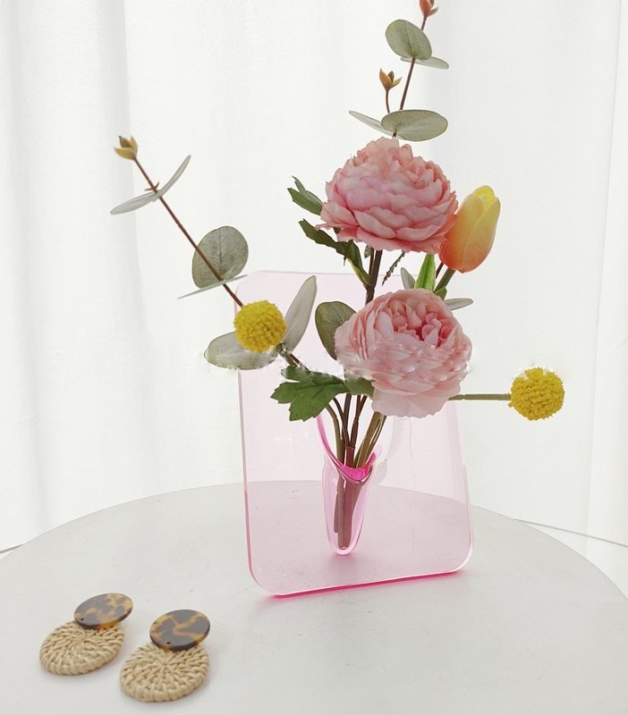 Photo Frame Shape Acrylic Flower Vase Minimalist Plastic Decorative Unique Vase for Centerpieces Bedroom Office Study Desktop