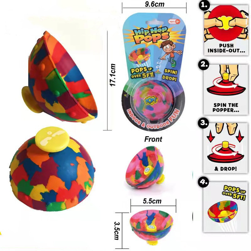 Antistress Elastic Toy Indoor Outdoor Sports Spinning Top Toys, Tie Dye Bounce Bowl Hip Hop Jumping Fidget Toy