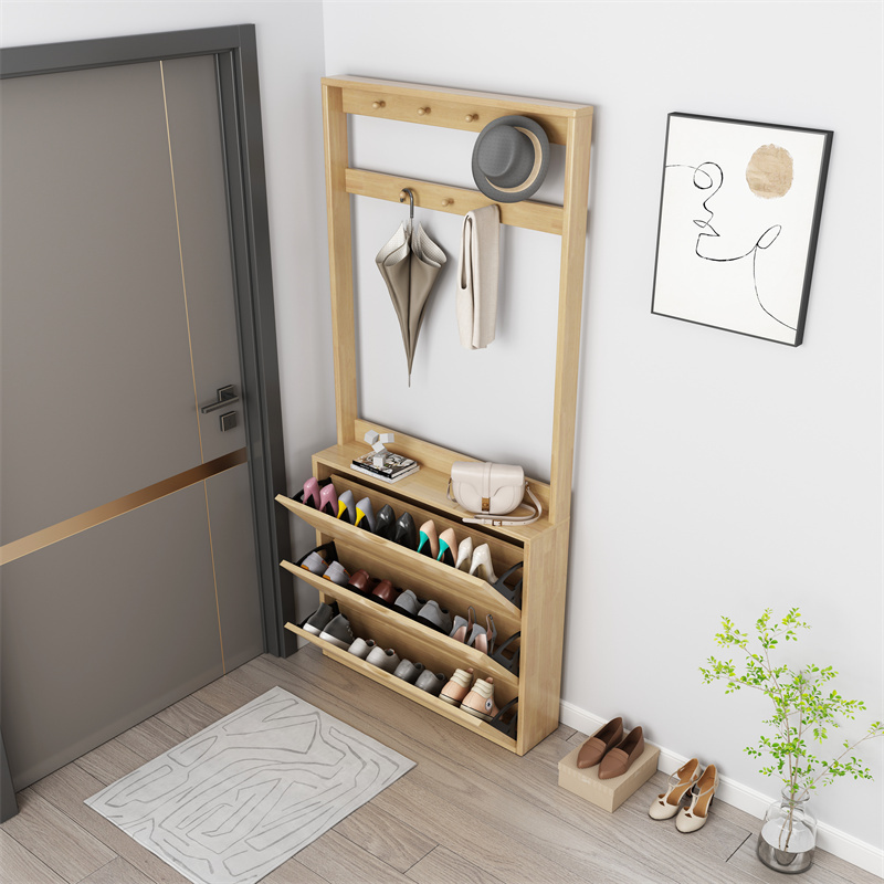 Natural Rattan Japanese Design Modern Shoe Storage Cabinet shoe rack wooden cabinet for Entryway