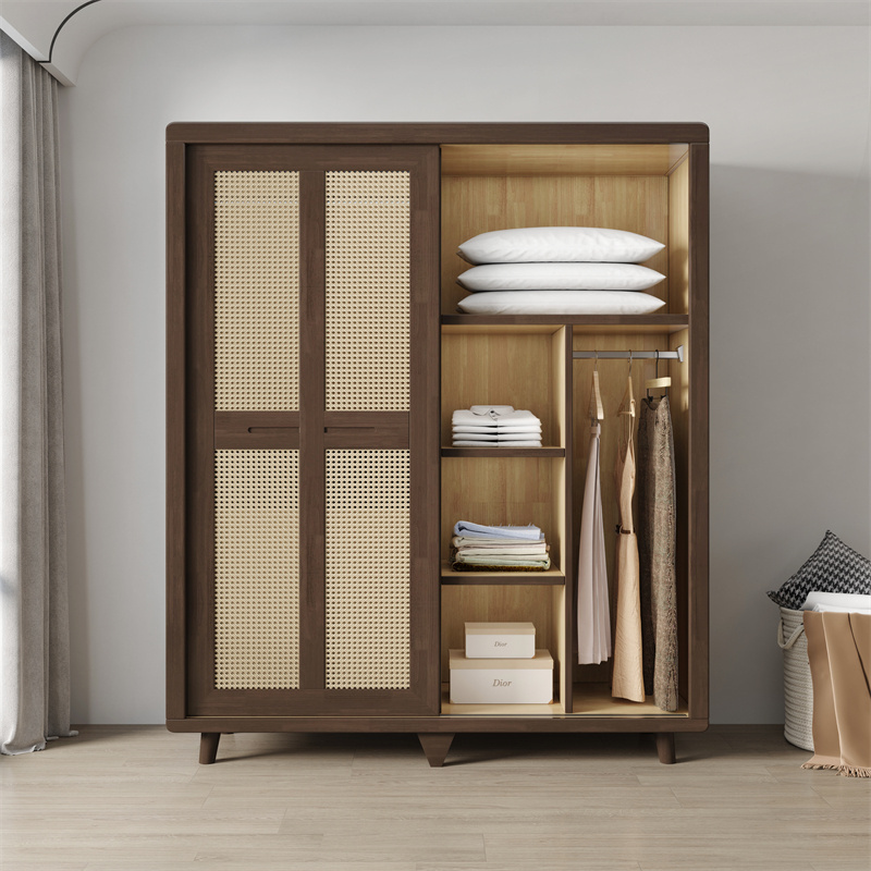 modern luxury wardrobe bedroom furniture large capacity rattan wooden wardrobe cabinet wood wardrobe