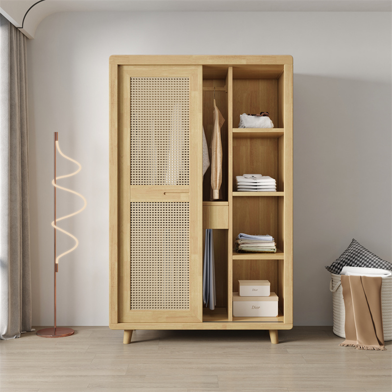 modern luxury wardrobe bedroom furniture large capacity rattan wooden wardrobe cabinet wood wardrobe