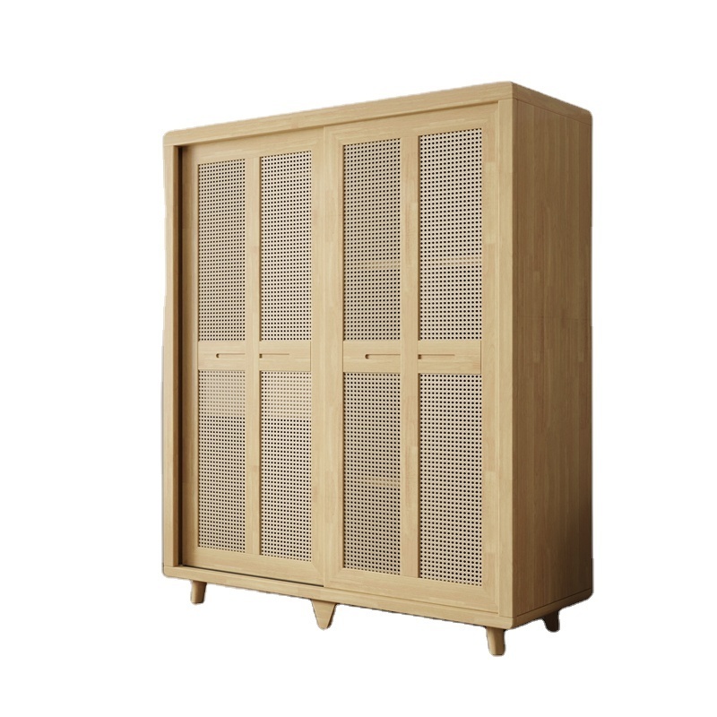 modern luxury wardrobe bedroom furniture large capacity rattan wooden wardrobe cabinet wood wardrobe