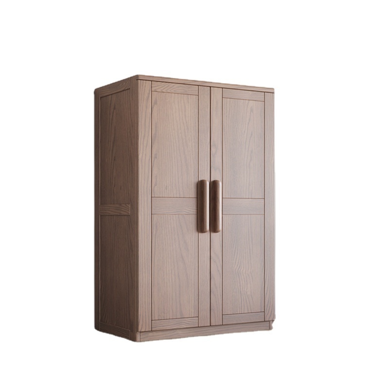 New oak wooden OEM bedroom furniture bed frame set dresser and wardrobe Two door solid wood wardrobe