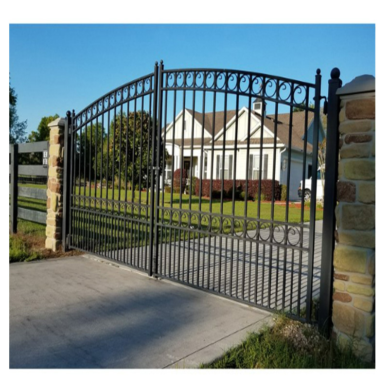 solar powered 14ft 20'house iron tubular electric automatic double swing sliding entry gate driveway gate with motor