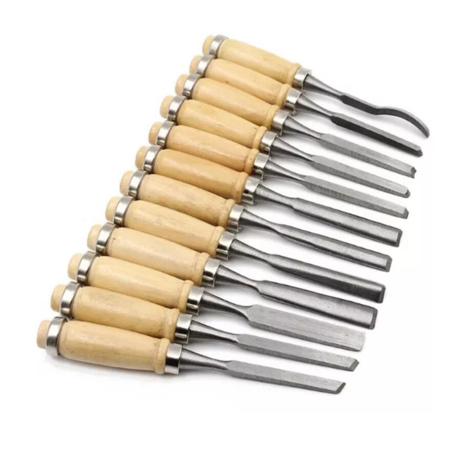 Manufacturer High Quality 12 pcs Wood Carving Chisel Set Hand Chisel Tool Set for Carpenters Woodworking Tool with Canvas Bag